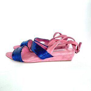 NWOB Handmade THE CURRENT NEW YORK Designer Sequin & Suede Leather Wedge Sandals